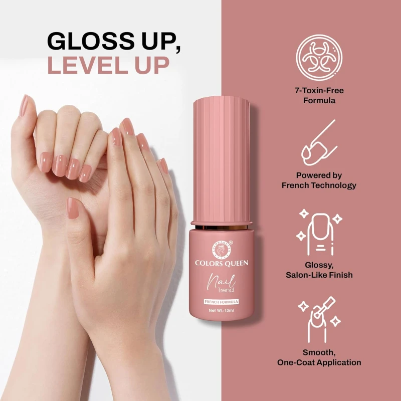 Colors Queen Nail Trend Glossy Nail Polish | Chip Resisting & Quick Drying Nail Paint with High Shine | 7 Toxin Free Formula | Vegan & Cruelty Free | Long Lasting & Vibrant Nail Paint for Women ( Puce, 13ml) thumbnail 3